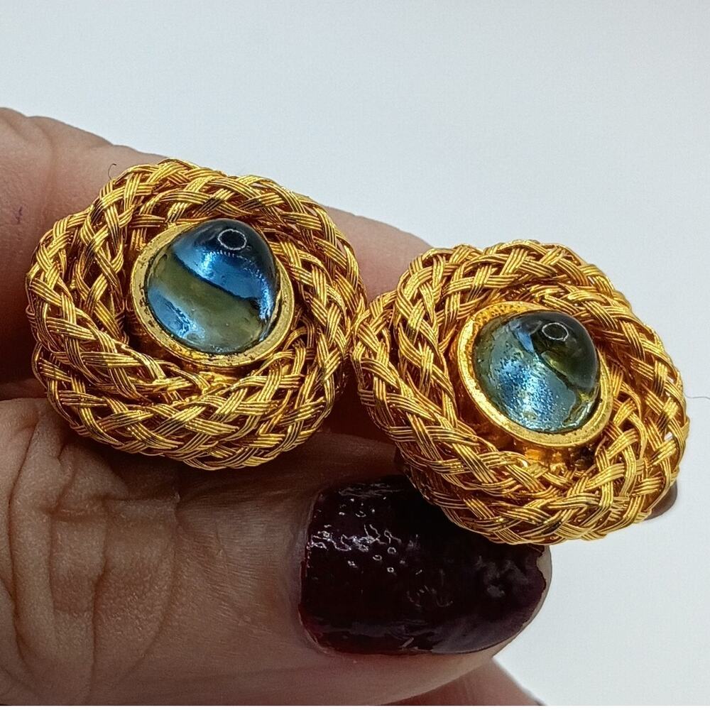 Mid Century Cufflinks with Aqua Blue Cabochons